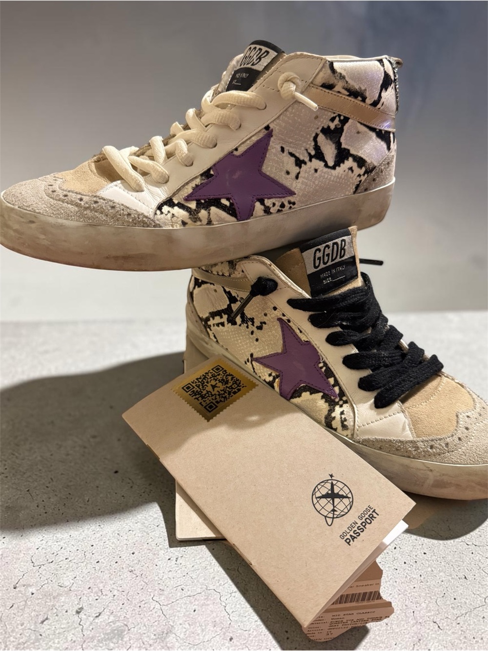 Golden Goose Mid Star Sneakers Purple Star Snake Print Leather EU 37